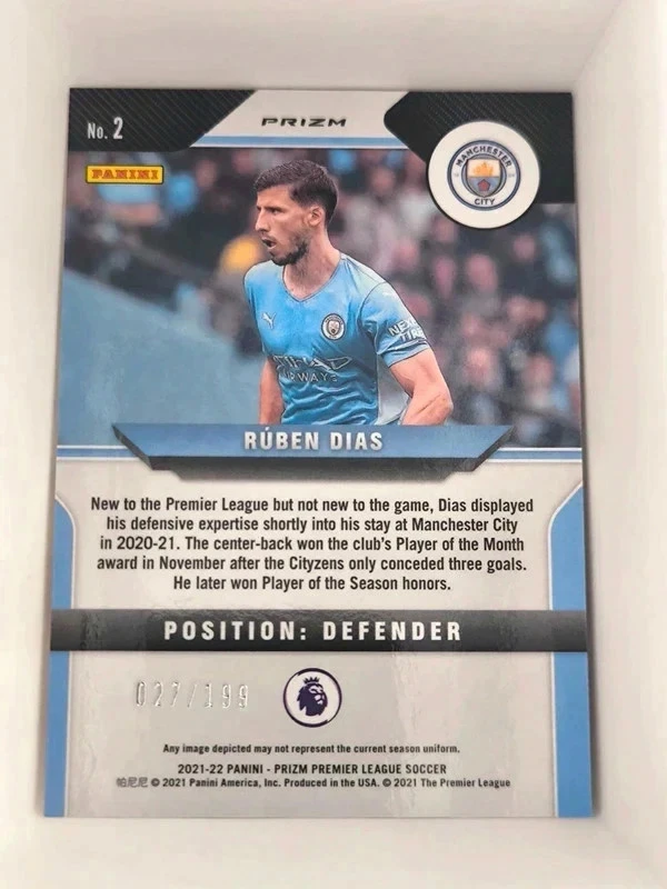 Breakaway Blue Prizm Ruben Dias 027/199 Panini Premier League 2021-22 Man City – photo 2